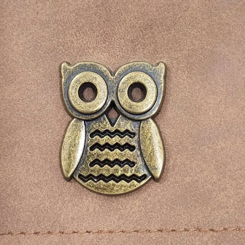 Light Brown Faux Leather Crossbody Purse with Metal‎ Owl Design